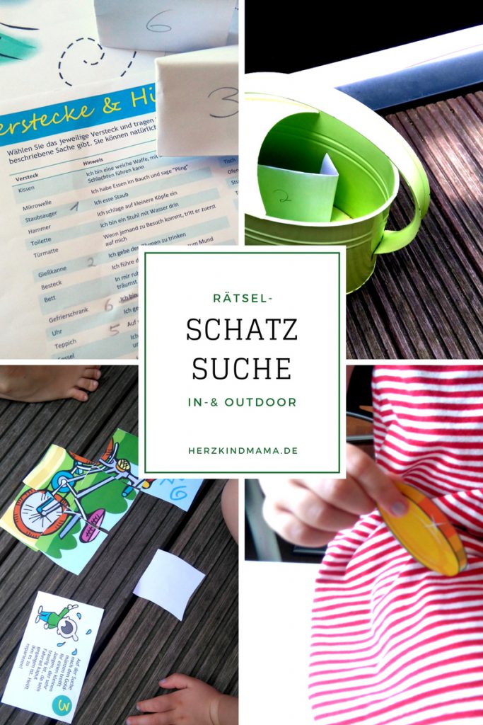 Schatzsuche Schnitzeljagd Kindergeburtstag drinnen und draußen zum Ausdrucken als PDF 