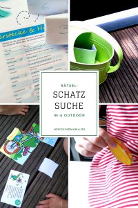 Schatzsuche Schnitzeljagd Kindergeburtstag drinnen und draußen zum Ausdrucken als PDF