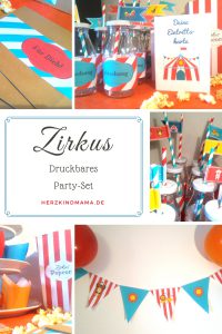 Zirkus Party Set Kindergeburtstag zum ausdrucken basteln printable Vorlage Dekoration Fähnchen Girlande Einladungskarten