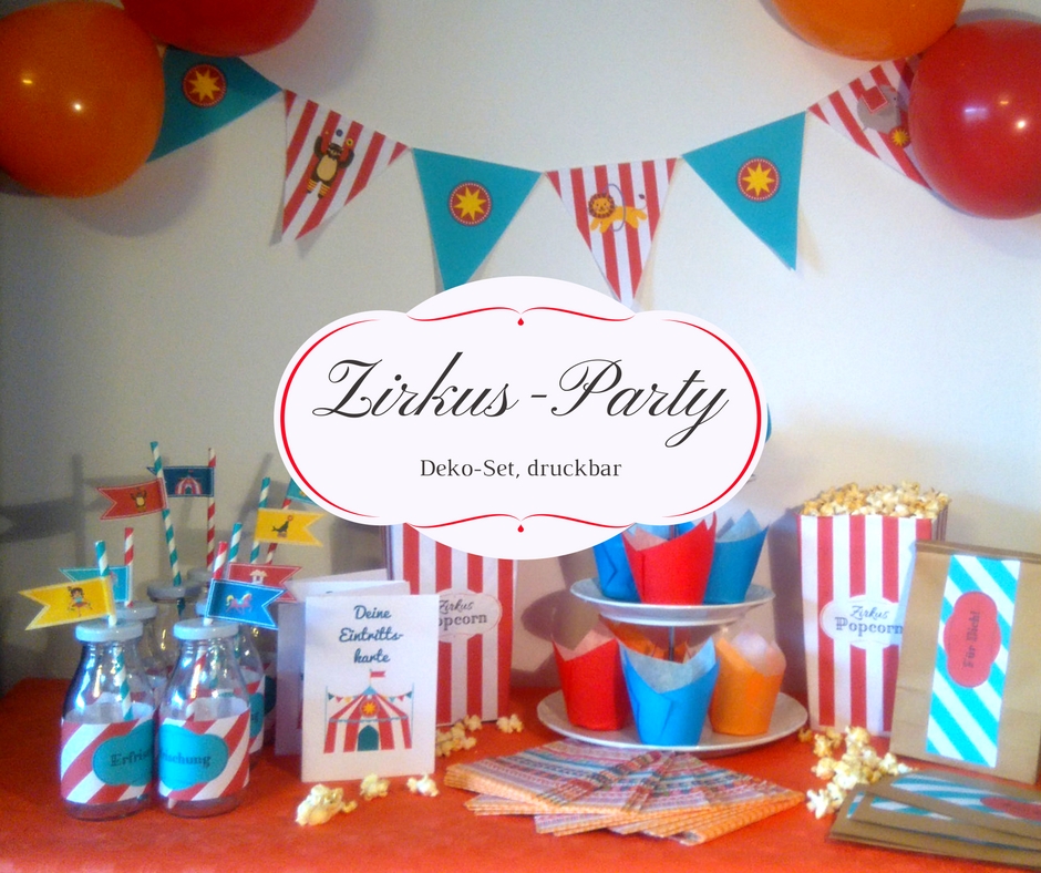 Zirkus Party Set kostenlose Vorlage ausdrucken Muffindeko Wimpelkette Kindergeburtstag