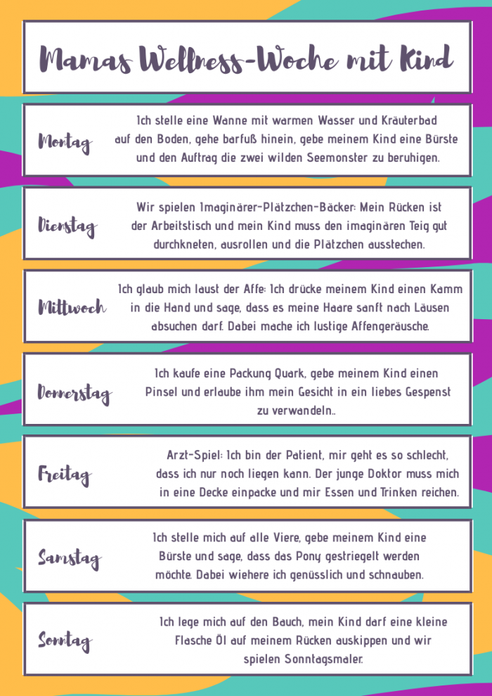 Wellnessplan für Mamas und Spielplan für Kinder